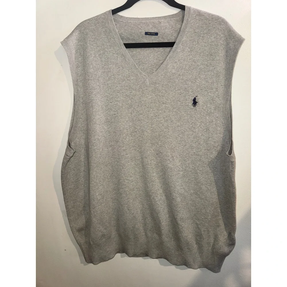 Polo Ralph Lauren Mens Pima Cotton V-Neck Sweater Vest Grey XL
